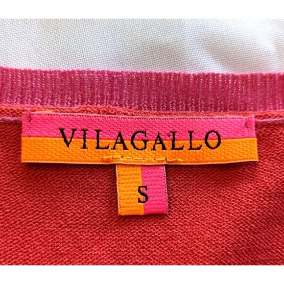 NWOT VILAGALLO Spanish Pink Coral Silver 1/2 Sleeve Colorblock Knit Blouse Sz S - Picture 3 of 6